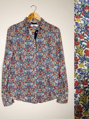0039 Italy Ditsy Floral‎ Print Cotton Button Down Blouse
